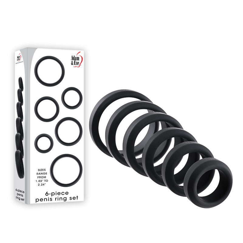 Adam & Eve 6 - PIECE PENIS RING SET - Cock Rings - Set of 6 Sizes - Pleasure Den