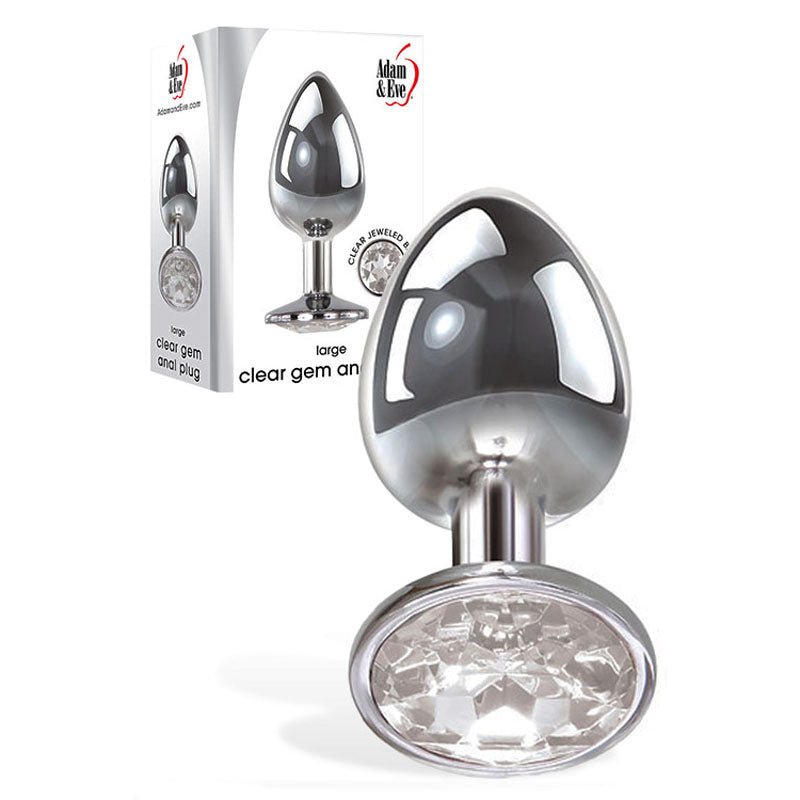 Adam & Eve Clear Gem Anal Plug - Large - Metallic 9.5 cm Large Butt Plug with Clear Gem Base - Pleasure Den