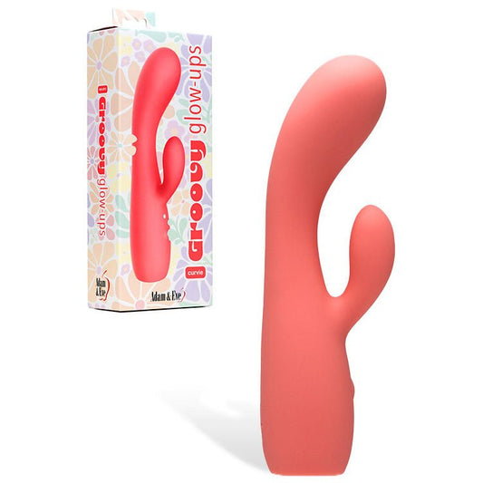 Adam & Eve GROOVY GLOW-UPS Curvie - 17.8 cm USB Rechargeable Rabbit Vibrator - Pleasure Den