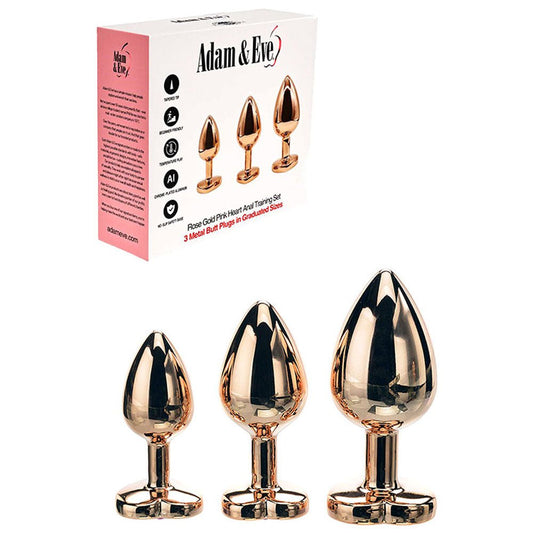 Adam & Eve HEART GEM ANAL TRAINING SET - Metal Anal Plugs with Pink Gem Bases - Set of 3 Sizes - Pleasure Den