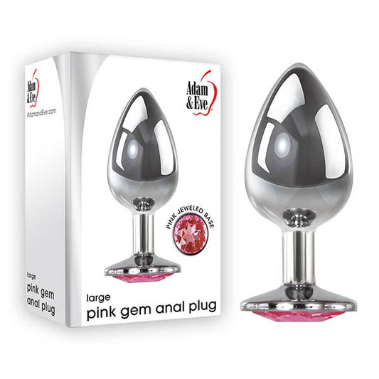 Adam & Eve Pink Gem Anal Plug - Large - Silver Large cm Metal Butt Plug with Pink Gem - Pleasure Den