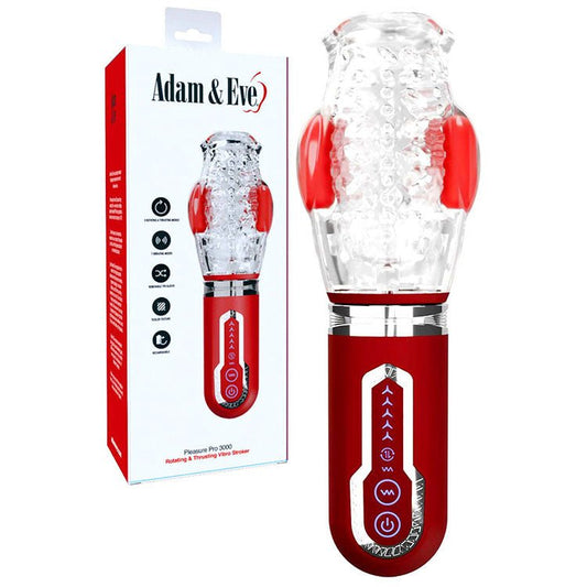 Adam & Eve PLEASURE PRO 3000 - /Red USB Rechargeable Thrusting & Rotating Auto Stroker - Pleasure Den
