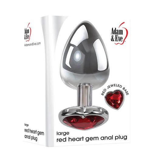 Adam & Eve Red Heart Gen Anal Plug - Large - Metallic 9.5 cm Butt Plug with Heart Gem Base - Pleasure Den