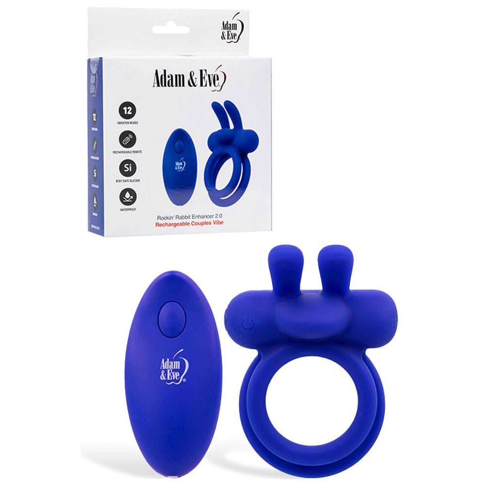 Adam & Eve ROCKIN RABBIT 2.0 - USB Rechargeable Vibrating Cock Ring with Wireless Remote - Pleasure Den