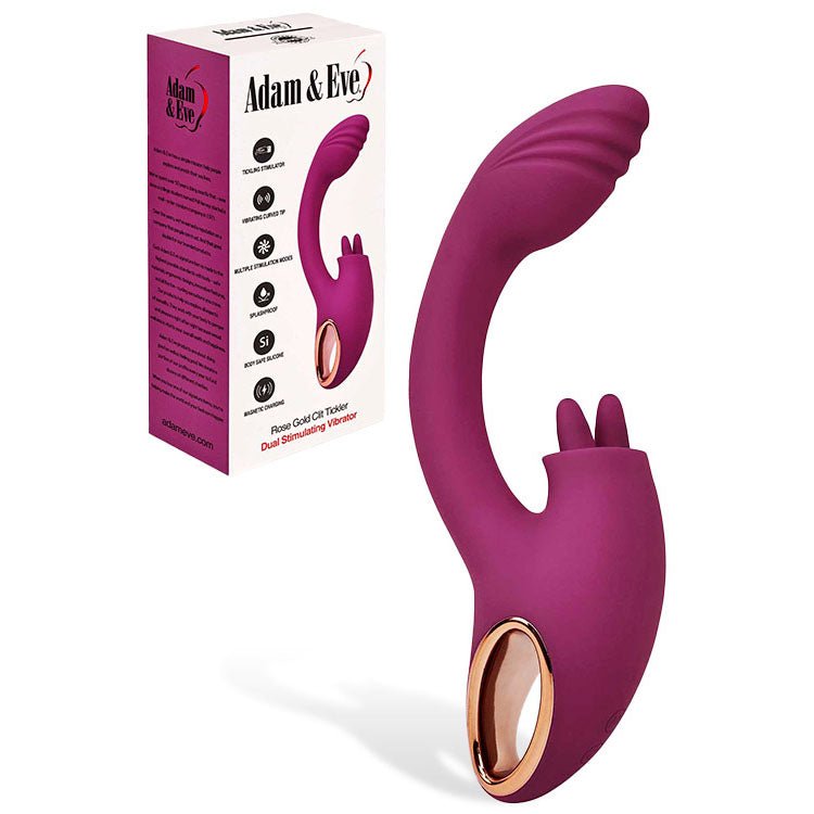Adam & Eve ROSE GOLD CLIT TICKLER - 22 cm USB Rechargeable Rabbit Vibrator - Pleasure Den