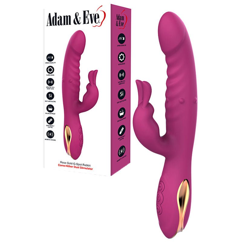 Adam & Eve ROSE GOLD G-SPOT RABBIT - 22.5 cm USB Rechargeable Rabbit Vibrator with Flicking Tip - Pleasure Den