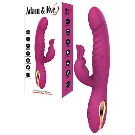 Adam & Eve ROSE GOLD G-SPOT RABBIT - 22.5 cm USB Rechargeable Rabbit Vibrator with Flicking Tip - Pleasure Den