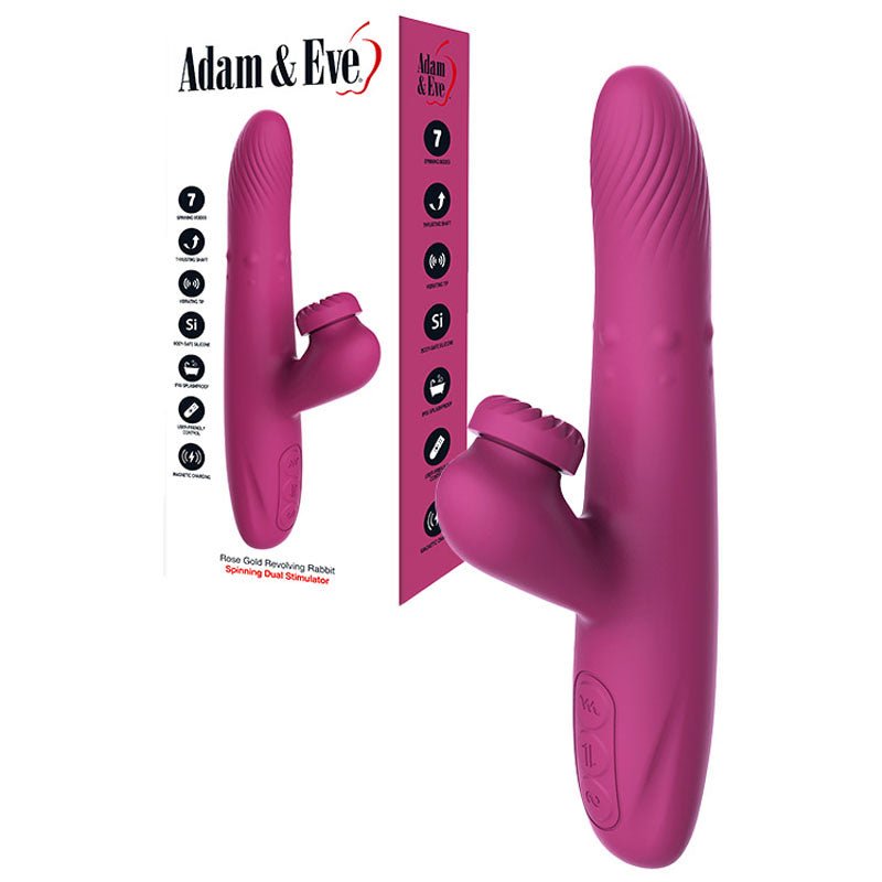Adam & Eve ROSE GOLD REVOLVING RABBIT - 22.5 cm USB Rechargeable Spinning & Thrusting Rabbit Vibrator - Pleasure Den