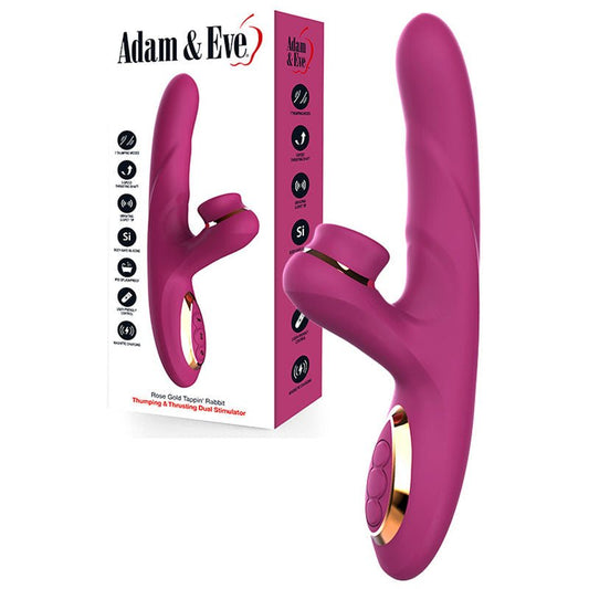 Adam & Eve ROSE GOLD TAPPIN RABBIT - 22.5 cm USB Rechargeable Tapping & Thrusting Rabbit Vibrator - Pleasure Den