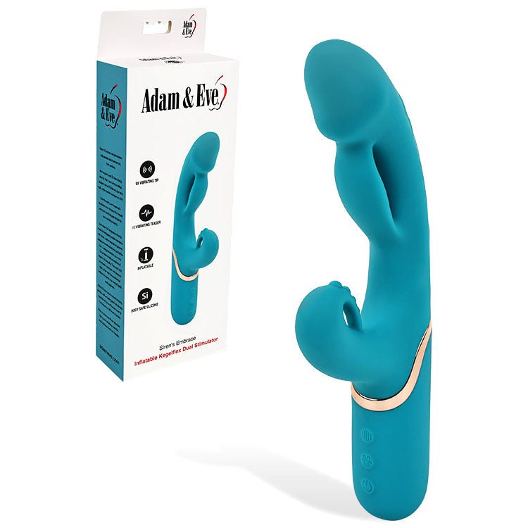 Adam & Eve SIRENS EMBRACE - Teal 24 cm USB Rechargeable Inflatable Rabbit Vibrator - Pleasure Den