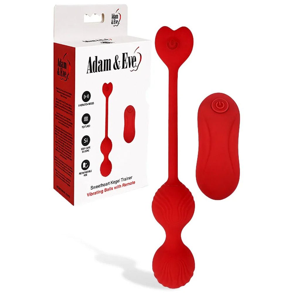 Adam & Eve SWEETHEART Kegel Trainer - USB Rechargeable Vibrating Kegel Balls with Remote - Pleasure Den