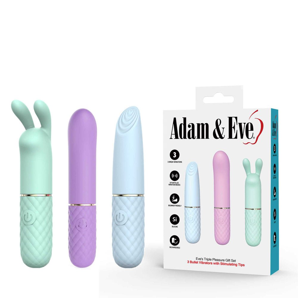 Adam & Eve TRIPLE PLEASURES - USB Rechargeable Vibrators - Set of 3 - Pleasure Den