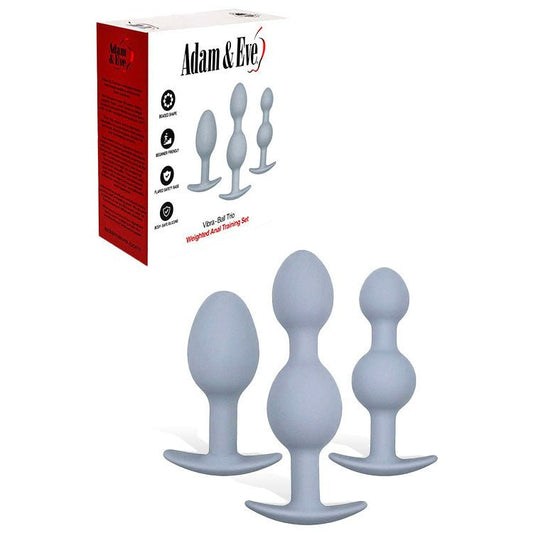Adam & Eve VIBRA-BALL TRIO - Grey Weighted Anal Training Set - Set of 3 Plugs - Pleasure Den