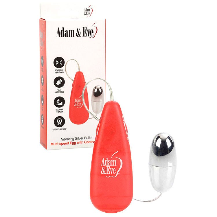 Adam & Eve VIBRATING SILVER BULLET - Silver Vibrating Bullet with Remote Control - Pleasure Den