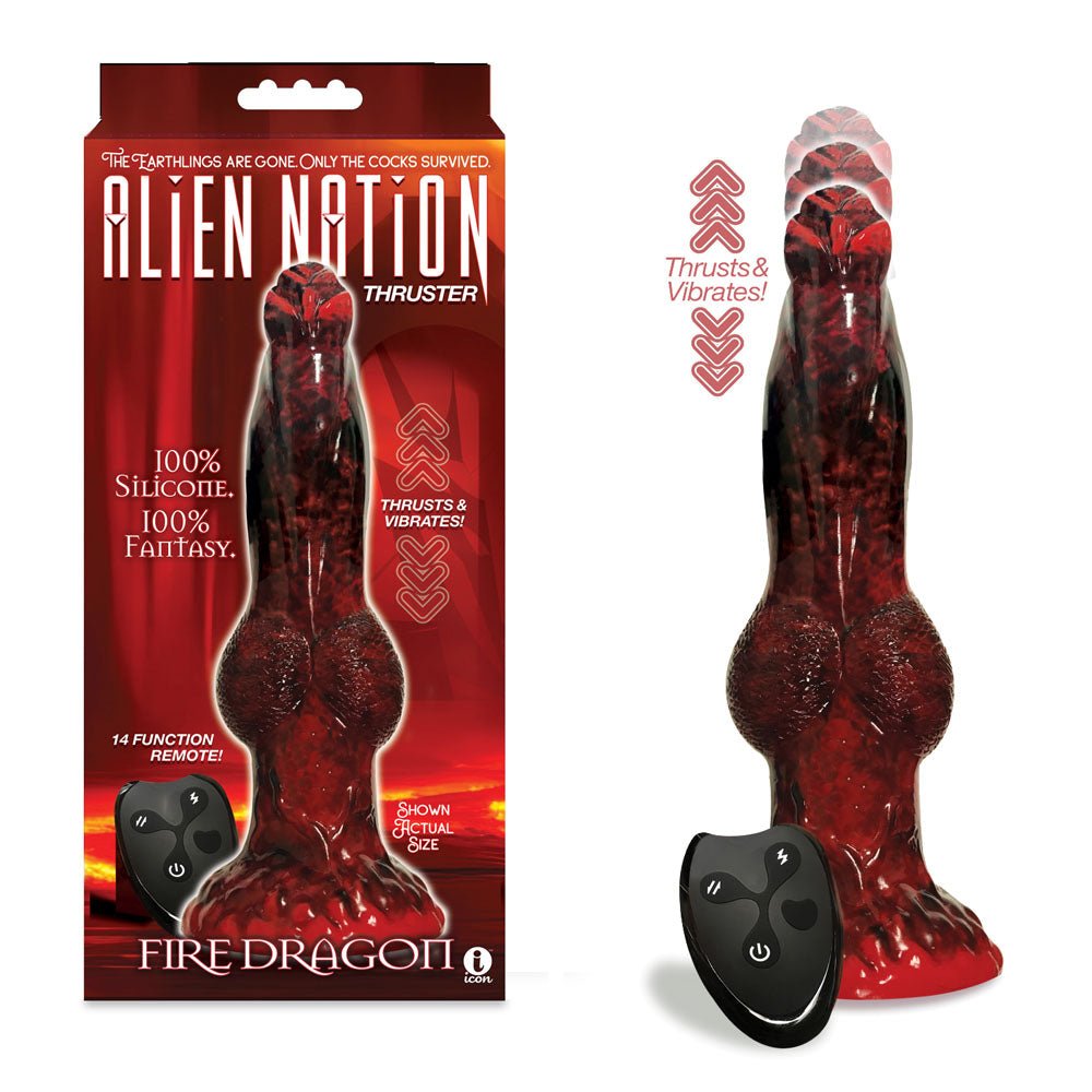 Alien Nation - Fire Dragon - /Black 22.9 cm USB Rechargeable Thrusting Fantasy Dong with Remote - Pleasure Den
