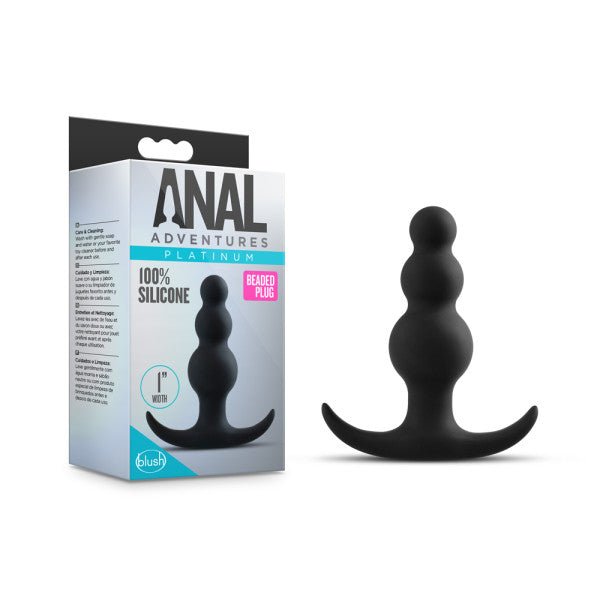 Anal Adventures Platinum Beaded Plug - Black 7.6 cm (3'') Silicone Butt Plug - Pleasure Den