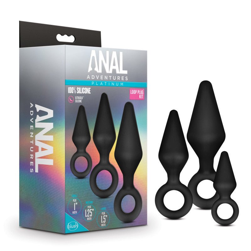 Anal Adventures Platinum Loop Plug Kit - Butt Plugs - Set of 3 Sizes - Pleasure Den