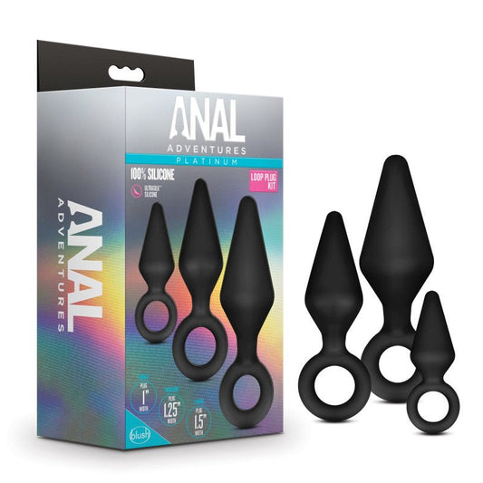 Anal Adventures Platinum Loop Plug Kit - Butt Plugs - Set of 3 Sizes - Pleasure Den