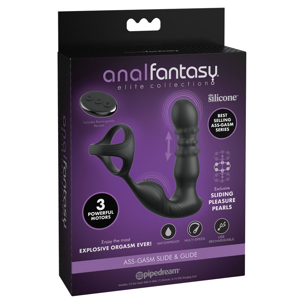 Anal Fantasy Elite Ass-Gasm Slide & Glide - USB Rechargeable Prostate Massage with Cock Ring - Pleasure Den