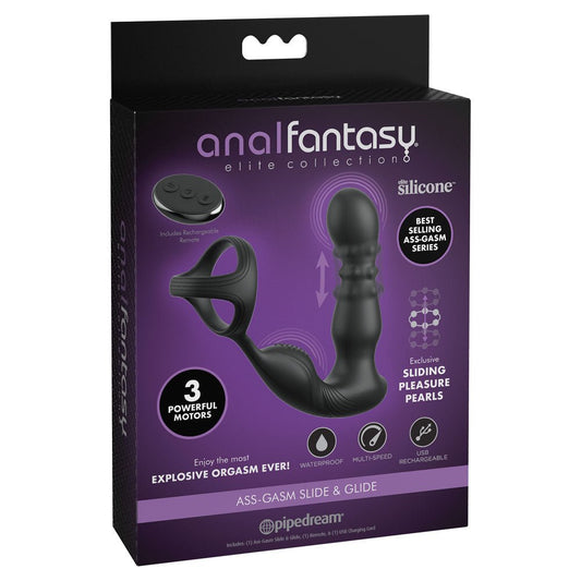 Anal Fantasy Elite Ass-Gasm Slide & Glide - USB Rechargeable Prostate Massage with Cock Ring - Pleasure Den