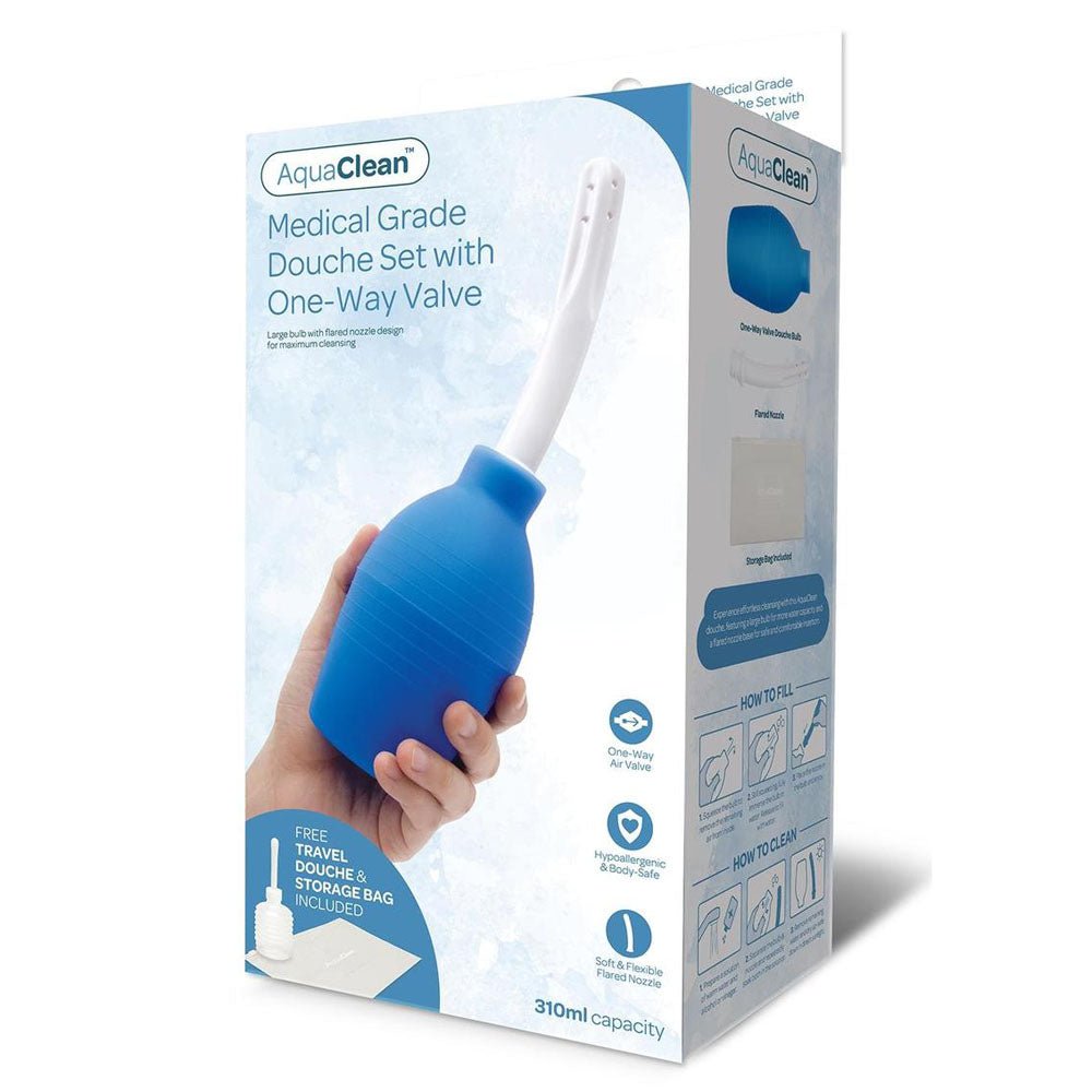 AquaClean Medical Grade Douche Set with 1-Way Valve - 310 ml Capacity with Free Travel Douche Included - Pleasure Den