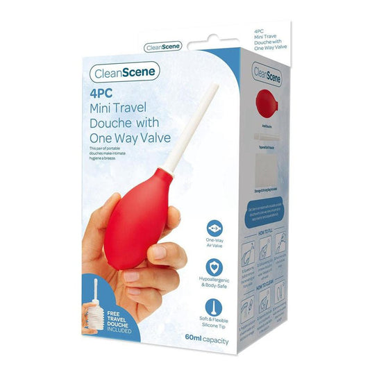 CleanScene 4 Piece Mini Travel Douche with One Way Valve - 60 ml Capacity with Free Travel Douche Included - Pleasure Den