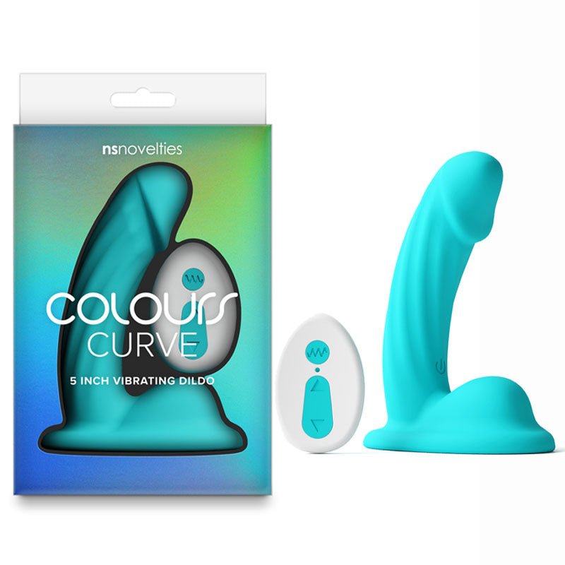 Colours Curve - Vibrating 5'' Dildo - Teal - Teal 12.6 cm USB Rechargeable Vibrating Dildo with Wireless Remote - Pleasure Den