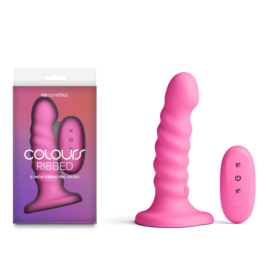 Colours Ribbed - 5'' Vibrating Dildo - 14.5 cm USB Rechargeable Vibrating Dildo with Wireless Remote - Pleasure Den