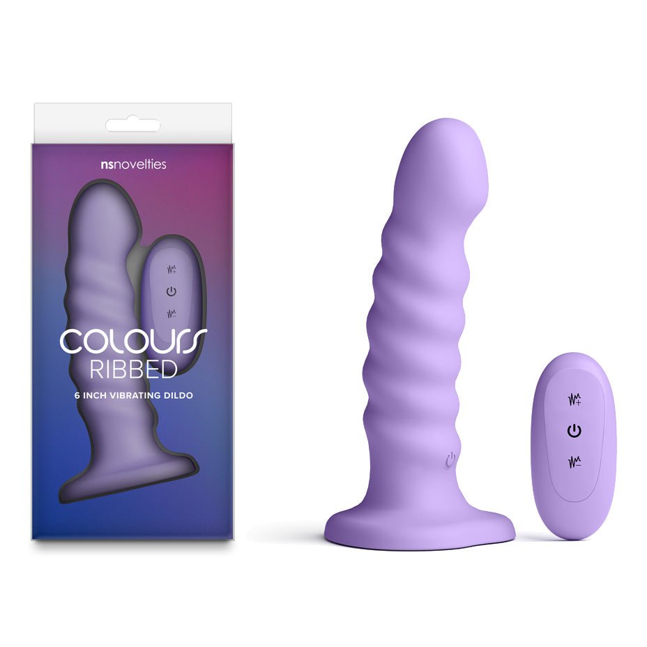 Colours Ribbed - 6'' Vibrating Dildo - 16.5 cm USB Rechargeable Vibrating Dildo with Wireless Remote - Pleasure Den