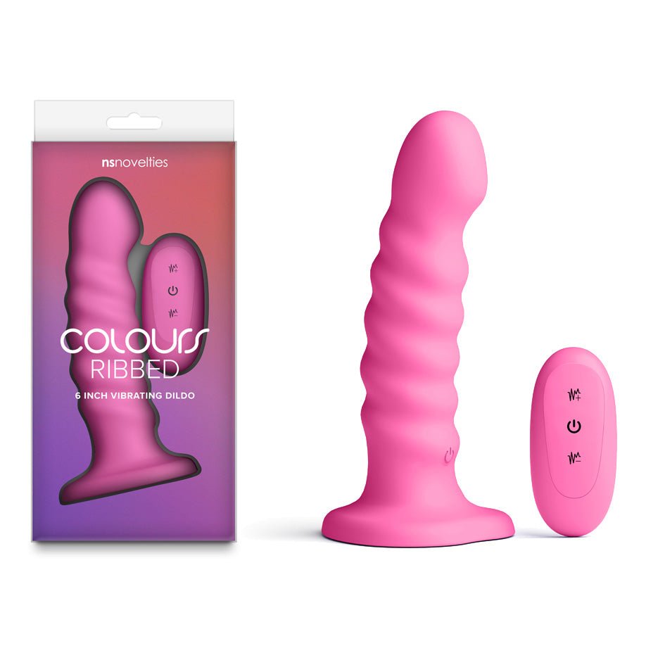 Colours Ribbed - 6'' Vibrating Dildo - 16.5 cm USB Rechargeable Vibrating Dildo with Wireless Remote - Pleasure Den