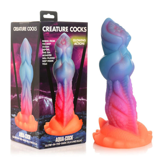 Creature Cocks Aqua-Cock - Glow in Dark Multi- 19.3 cm Fantasy Dildo - Pleasure Den