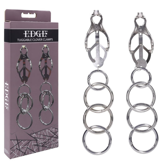 EDGE Tuggable Clover Clamps - Metal Nipple Restraints - Pleasure Den