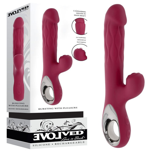 Evolved BURSTING WITH PLEASURE - 25.4 cm USB Rechargeable Vibrator with Tapping Clitoral Stimulator - Pleasure Den