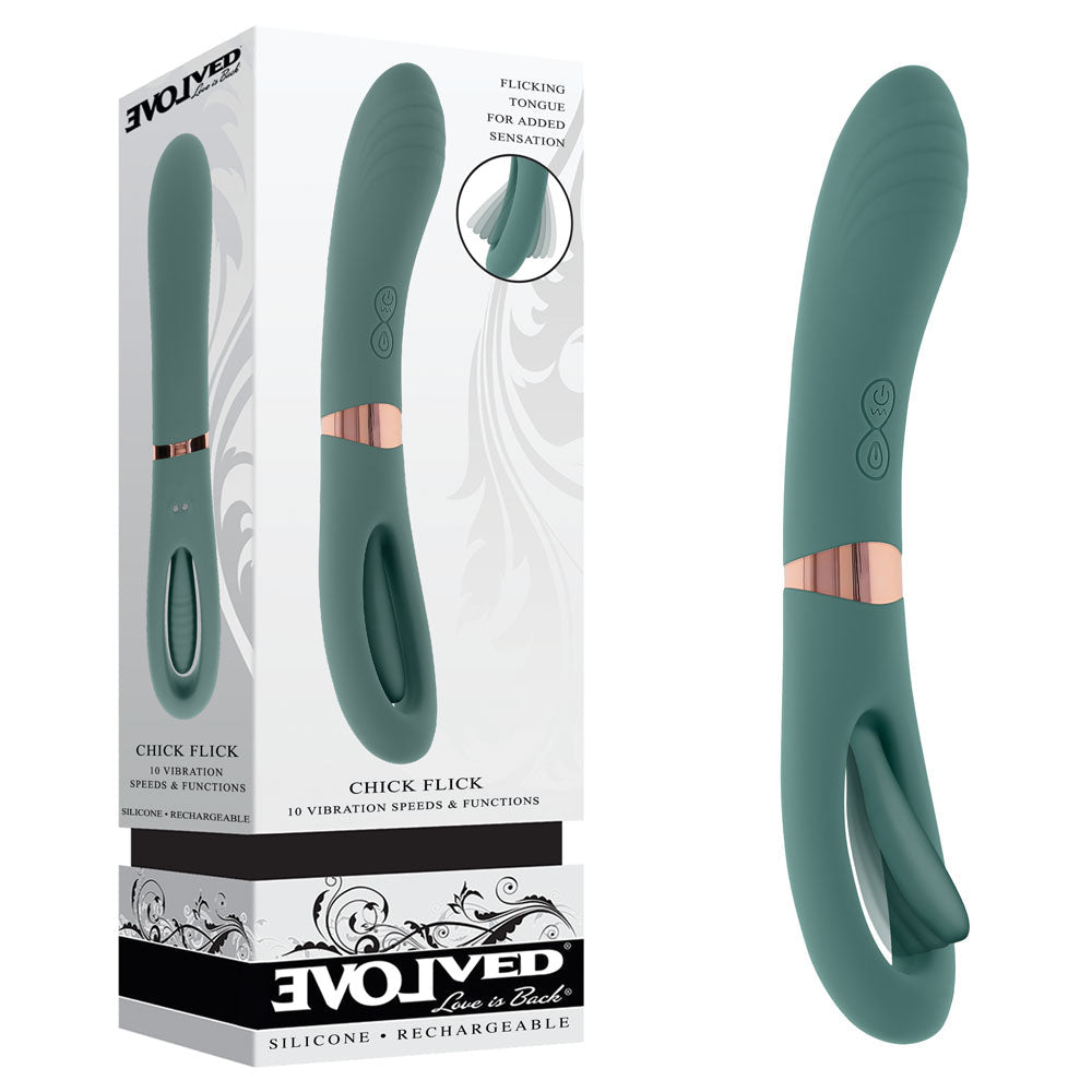 Evolved CHICK FLICK - Olive 24 cm USB Rechargeable Vibrator with Flicking Tip - Pleasure Den