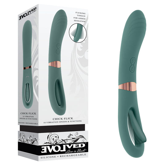 Evolved CHICK FLICK - Olive 24 cm USB Rechargeable Vibrator with Flicking Tip - Pleasure Den