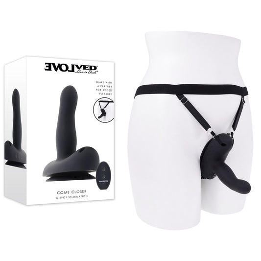 Evolved COME CLOSER - USB Rechargeable Vibrating Strap-On with Remote - Pleasure Den