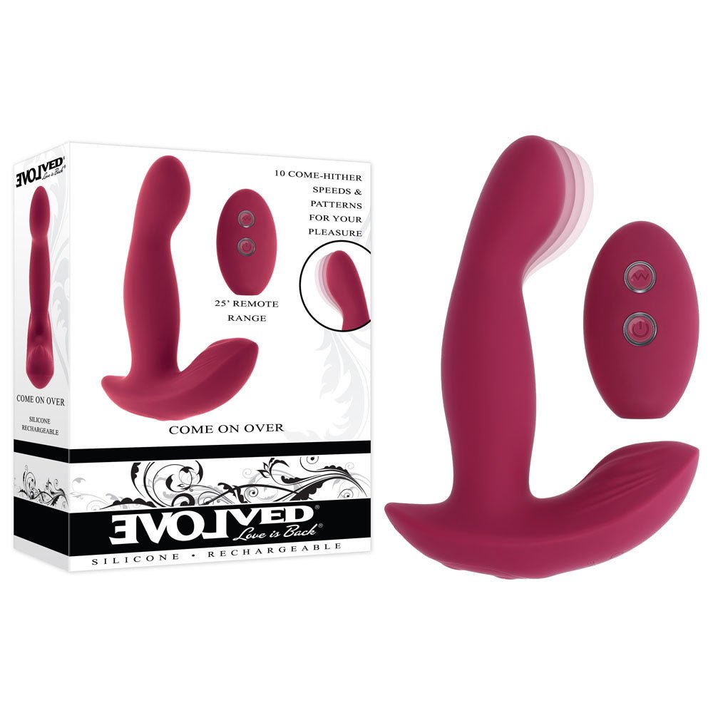 Evolved COME ON OVER - Burgundy 15.9 cm USB Rechargeable Vibrator with Wireless Remote - Pleasure Den