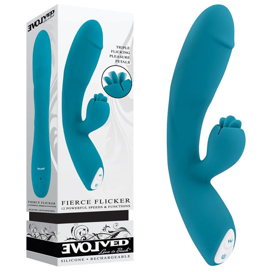 Evolved FIERCE FLICKER - 19.5 cm USB Rechargeable Rabbit Flicker Vibrator - Pleasure Den