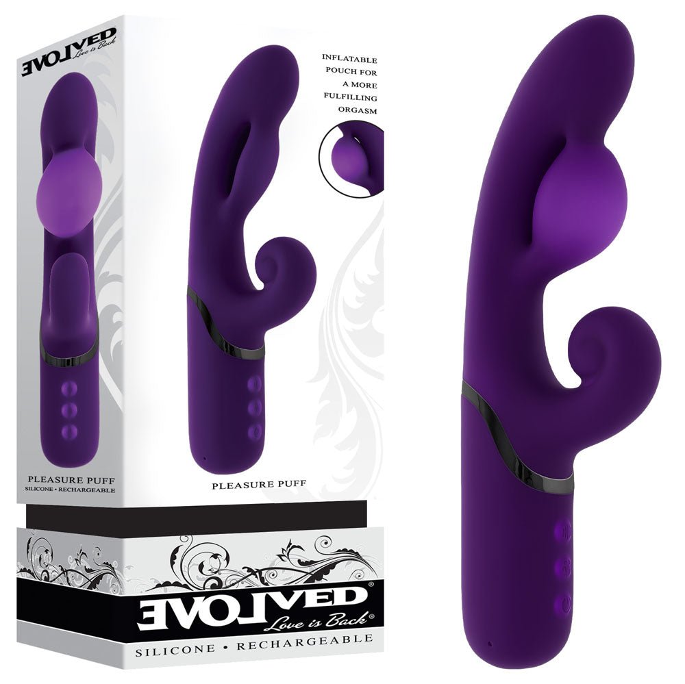 Evolved PLEASURE PUFF - 24.1 cm USB Rechargeable Inflatable Rabbit Vibrator - Pleasure Den