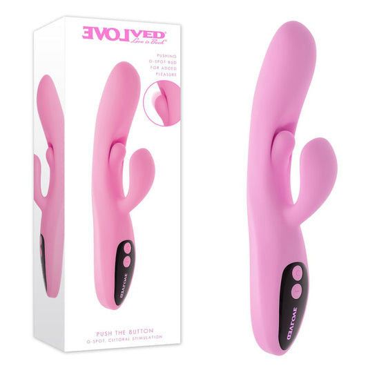Evolved PUSH THE BUTTON - 23.5 cm USB Rechargeable Rabbit Vibrator with G-Spot Bud - Pleasure Den