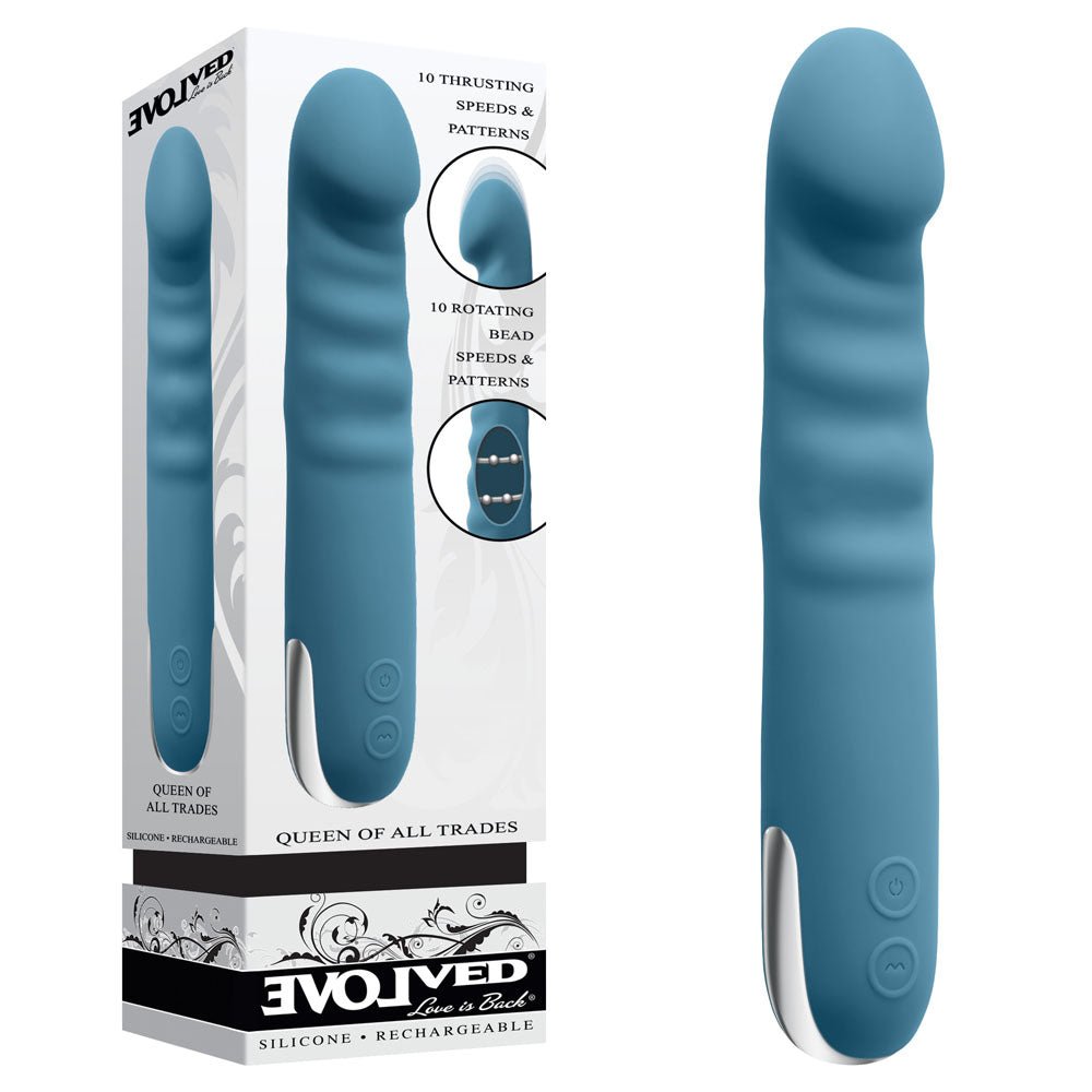 Evolved QUEEN OF ALL TRADES - 22.6 cm USB Rechargeable Thrusting & Rotating Vibrator - Pleasure Den