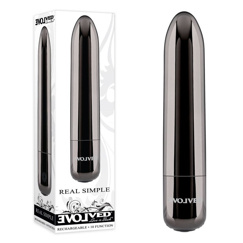 Evolved REAL SIMPLE - Black 10 cm USB Rechargeable Bullet - Pleasure Den