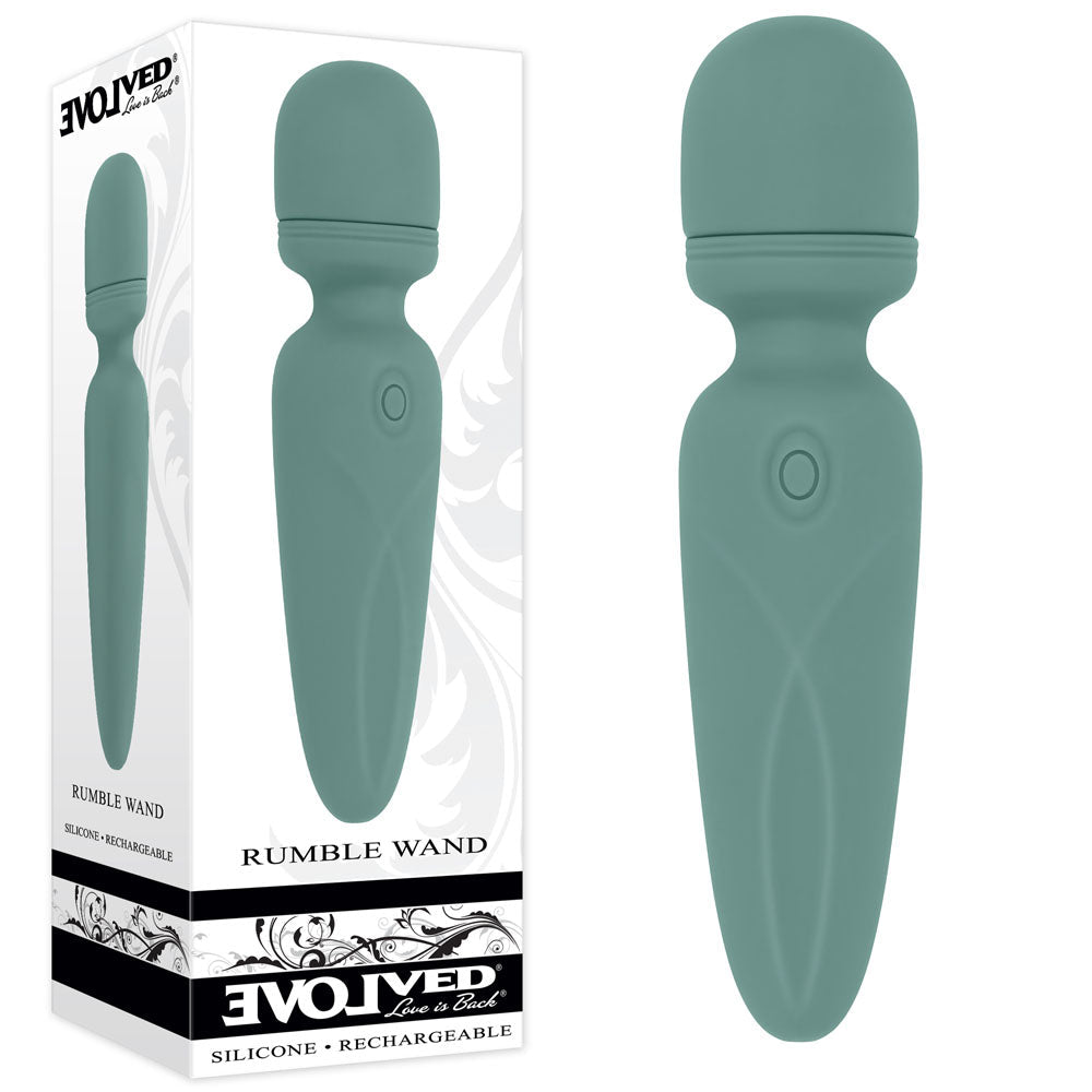 Evolved RUMBLE WAND - Olive 13.4 USB Rechargeable Mini Massage Wand - Pleasure Den