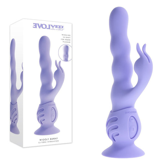 Evolved WIGGLY BUNNY - USB Rechargeable Rabbit Vibrator with Suction Base - Pleasure Den