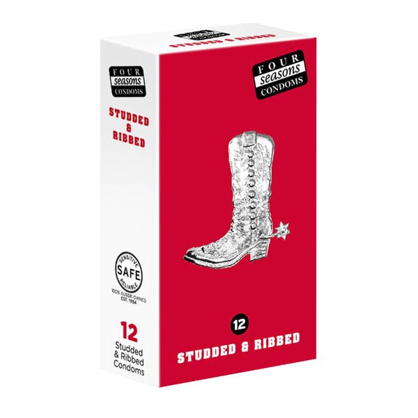 Four Seasons Studs & Ribs Condoms - Studded & Ribbed Lubricated Condoms - 12 Pack - Pleasure Den