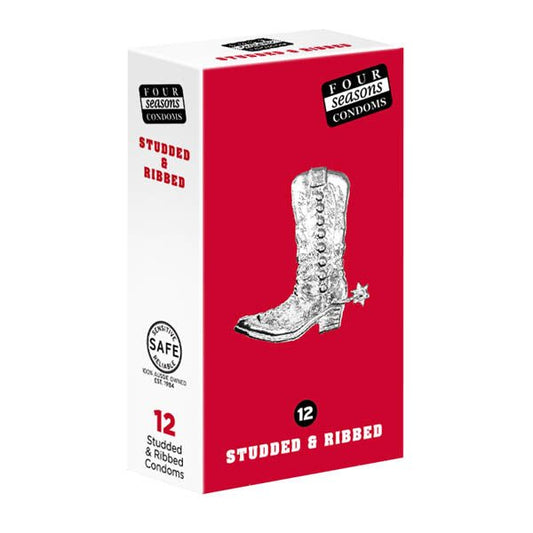 Four Seasons Studs & Ribs Condoms - Studded & Ribbed Lubricated Condoms - 12 Pack - Pleasure Den