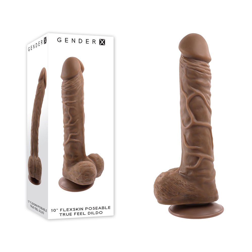 Gender X 10'' FLEXSKIN POSEABLE TRUE FEEL - Dark - 29.2 cm Poseable Dong - Pleasure Den
