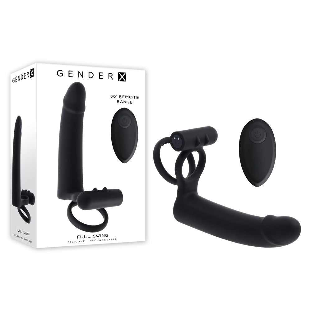 Gender X FULL SWING - USB Rechargeable Vibrating Cock Ring with Double Penetrator Dildo - Pleasure Den