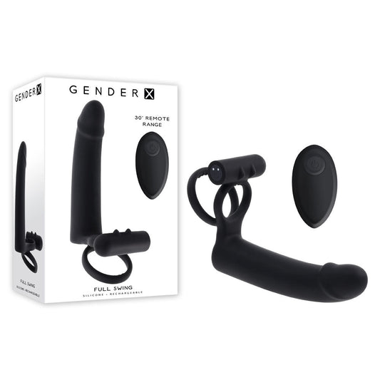 Gender X FULL SWING - USB Rechargeable Vibrating Cock Ring with Double Penetrator Dildo - Pleasure Den