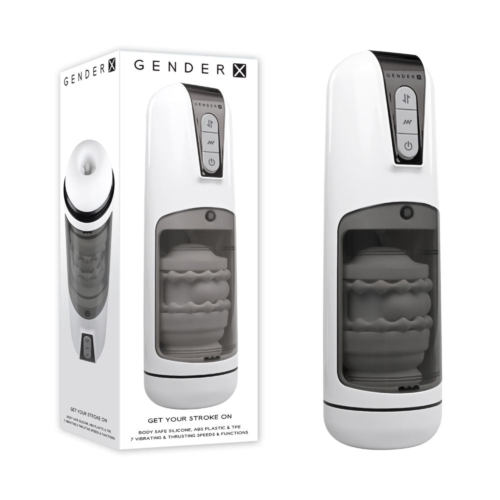 Gender X GET YOUR STROKE ON - USB Rechargeable Thrusting & Vibrating Auto Masturbator - Pleasure Den